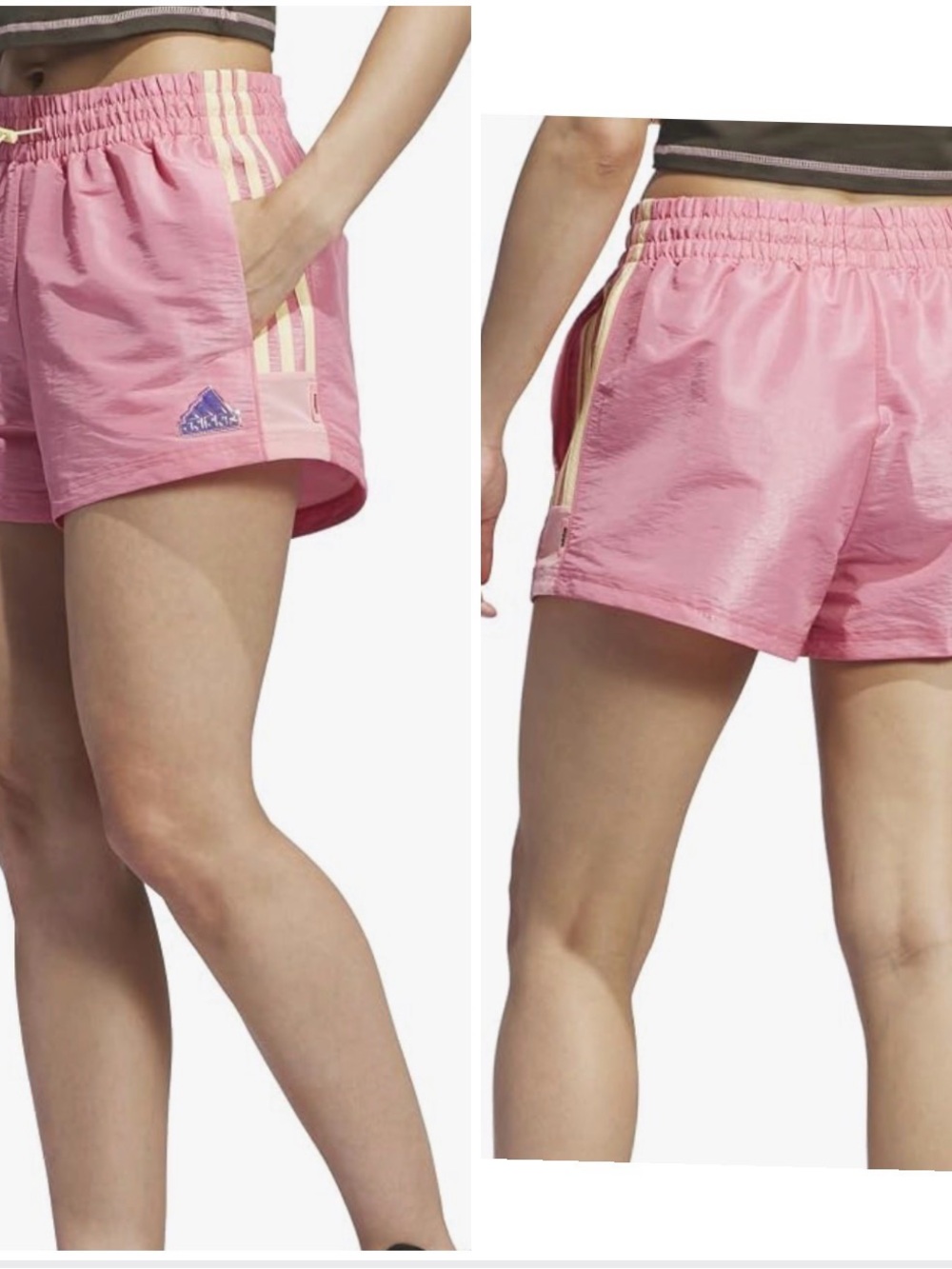 adidas Pink Athletic Shorts with Cream Side Stripes